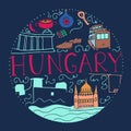 Culture of Hungary. Hand drawn symbols of Hungary.