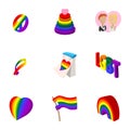 Culture LGBT icons set, cartoon style