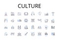 Culture line icons collection. Artistry, Customs, Tradition, Heritage, Society, Belief, Lifestyle vector and linear