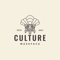 Culture mask barong bali line hipster logo design vector