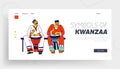 Culture and Music of Africa Landing Page Template. African Male Characters in National Clothes Playing Jembe Drums