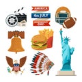 Culture objects of americans usa. Vector illustrations in cartoon style Royalty Free Stock Photo