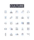 Culture line icons collection. Craft, Scissors, Glue, Collage, Arrk, Snip, Cutout vector and linear illustration. Mosaic