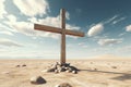 Abstract christian wooden cross in outdoors illustration. Generative AI