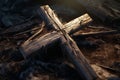 Abstract christian wooden cross in outdoors illustration. Generative AI