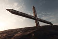 Abstract christian wooden cross in outdoors illustration. Generative AI