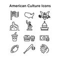 12 Culture Signs of the USA Line Vector Icons .EPS 10 Royalty Free Stock Photo