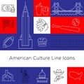 Culture Signs of the USA Line Vector Icons .EPS 10 Royalty Free Stock Photo