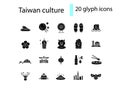 Culture of Taiwan glyph icons set. Taiwanese items. Black filled symbol. Isolated vector stock illustration Royalty Free Stock Photo