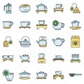 Culture tea ceremony icons set vector color line