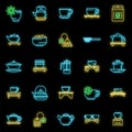 Culture tea ceremony icons set vector neon