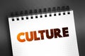 Culture text on notepad, education concept background