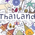 Culture of Thailand. Hand drawn design concept with the main attractions of Thailand.