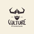 Culture traditional man head beard with horn logo design vector graphic symbol icon illustration creative idea Royalty Free Stock Photo