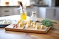 cultured butter cubes on wooden board