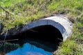 full capacity concrete culvert with sheen contaminated storm water runoff Royalty Free Stock Photo