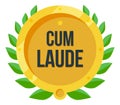 Cum laude. With praise golden badge. Traditional latin honor medal