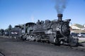 Cumbres & Toltec steam engine historic train closeup of steam engine at Chama railroad station in New Mexico Royalty Free Stock Photo