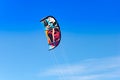 Closeup of kite surf flying over the blue sky Royalty Free Stock Photo