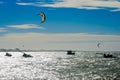 Kite surfers enjoying the sea at the sunset Royalty Free Stock Photo