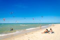 Several kite surfing on the air at the Cumbuco Royalty Free Stock Photo