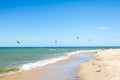 Several kite surfing on the air at the Cumbuco Royalty Free Stock Photo