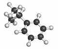 Cumene (isopropylbenzene) aromatic hydrocarbon molecule. Atoms are represented as spheres with conventional color coding: hydrogen