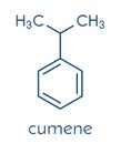 Cumene isopropylbenzene aromatic hydrocarbon molecule. Skeletal formula.