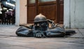 Cumil Man at work bronze statue sculpture artwork in old town city center of Bratislava Slovakia Royalty Free Stock Photo