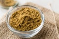 Cumin Powder in Glass Bowl with Sack Royalty Free Stock Photo