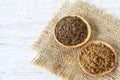 Cumin powder and seeds Royalty Free Stock Photo