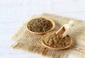 Cumin powder and seeds Royalty Free Stock Photo