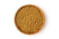 Cumin powder in wooden bowl on white background Royalty Free Stock Photo