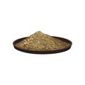 Cumin seeds in brown plate. Spice for cooking dishes. Aromatic seasoning. Culinary theme. Flat vector icon