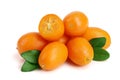 Cumquat or kumquat with leaf isolated on white background close up Royalty Free Stock Photo