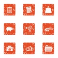 Cumulative certificate icons set, grunge style