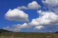 Cumulo nimbus clouds and Pyrenean landscape, France Royalty Free Stock Photo