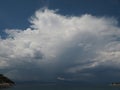 Cumulonimbi storm cloud over mainland across Saronic Gulf Greece Royalty Free Stock Photo