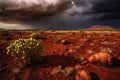 Cumulonimbus clouds above rusty red Mars landscape during terraforming planet. Generative AI