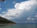 Cumulonimbus storm cloud across Saronic Gulf in Greece