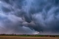 A cumulonimbus storm cloud over the fields and convective rainfall. Royalty Free Stock Photo
