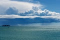 Cumulonimbus with Torrential Rain on the Horizon over the Sea Royalty Free Stock Photo