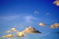 Cumulus, cirrus and stratocumulus fluffy clouds on light blue sky smiley clouds Royalty Free Stock Photo