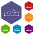 Cumulus cloud icons set hexagon Royalty Free Stock Photo