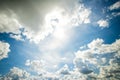 Cumulus Clouds With Sun On Blue Sky In Spring Royalty Free Stock Photo