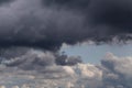 Cumulus fluffy white and dark grey storm clouds against blue sky background, heaven Royalty Free Stock Photo