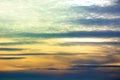 Cumulus sunset clouds with colorful sun setting down