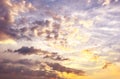 Cumulus sunset clouds with sun