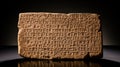 Cuneiform writing on a clay tablet isolated on dark background Royalty Free Stock Photo