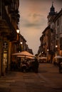 Cuneo, Piemonte, Italy. Night view of the pedestrian area.